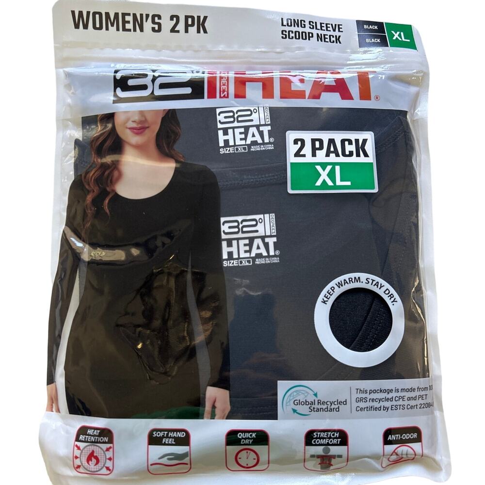 32 Heat Women’s 2 pack  Black Long Sleeve Scoop Neck XL